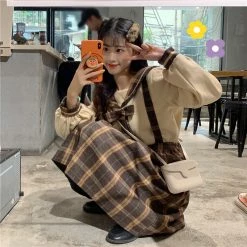 Unzzy Vintage Velvet Sweater + Strap Skirt Two-piece KF81045 11 Unzzy Vintage Velvet Sweater + Strap Skirt Two-piece KF81045