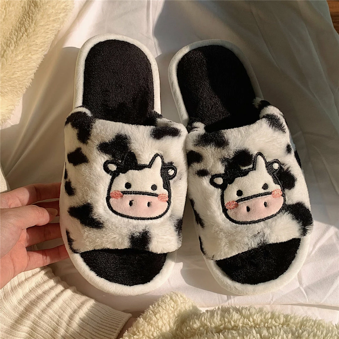 Unzzy HOT SALE Cute Cartoon Cow Plush Slippers KF82269 2 Unzzy HOT SALE Cute Cartoon Cow Plush Slippers KF82269