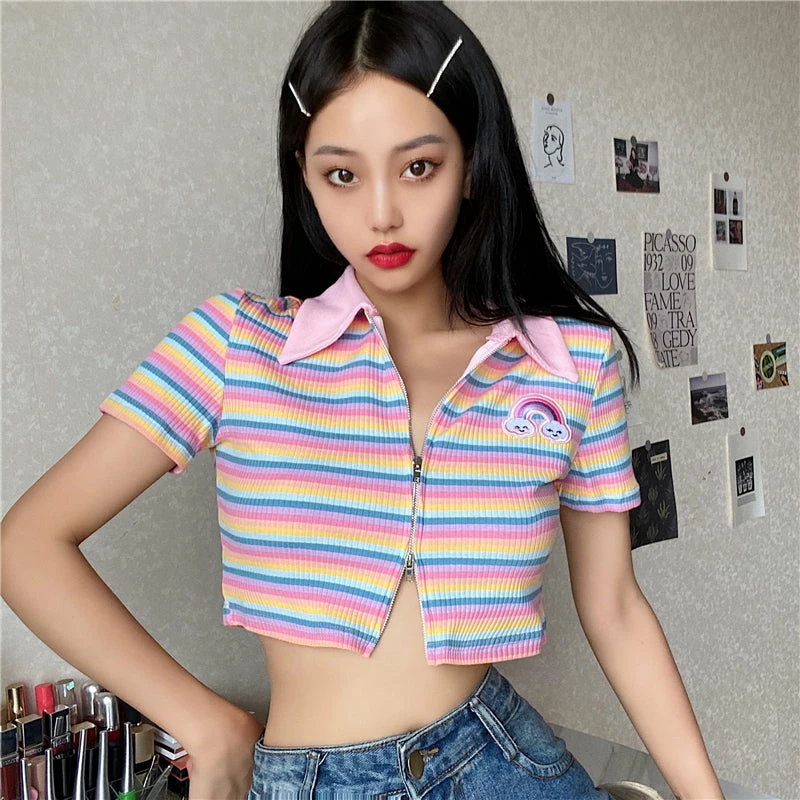 Unzzy HOT SALE Harajuku Rainbow T-shirt KF81877 3 Unzzy HOT SALE Harajuku Rainbow T-shirt KF81877