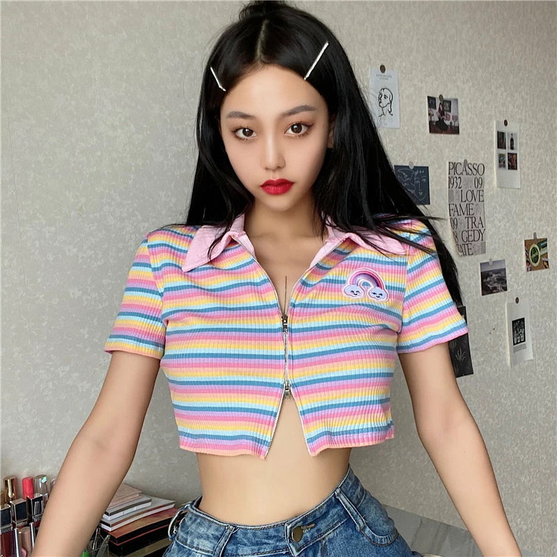 Unzzy HOT SALE Harajuku Rainbow T-shirt KF81877 4 Unzzy HOT SALE Harajuku Rainbow T-shirt KF81877