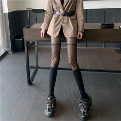 Unzzy Black Stitching Stockings KF82028