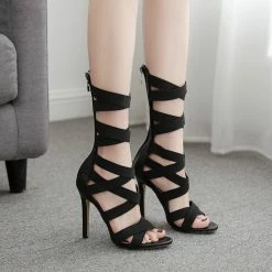 Unzzy HOT SALE Black Lace-up High Heels KF82054