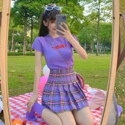 Unzzy Purple Pleated Skirt Suit KF82109