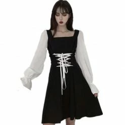 Unzzy Lace-up Black Dress KF81975 HOT SALE 9 Unzzy Lace-up Black Dress KF81975 HOT SALE