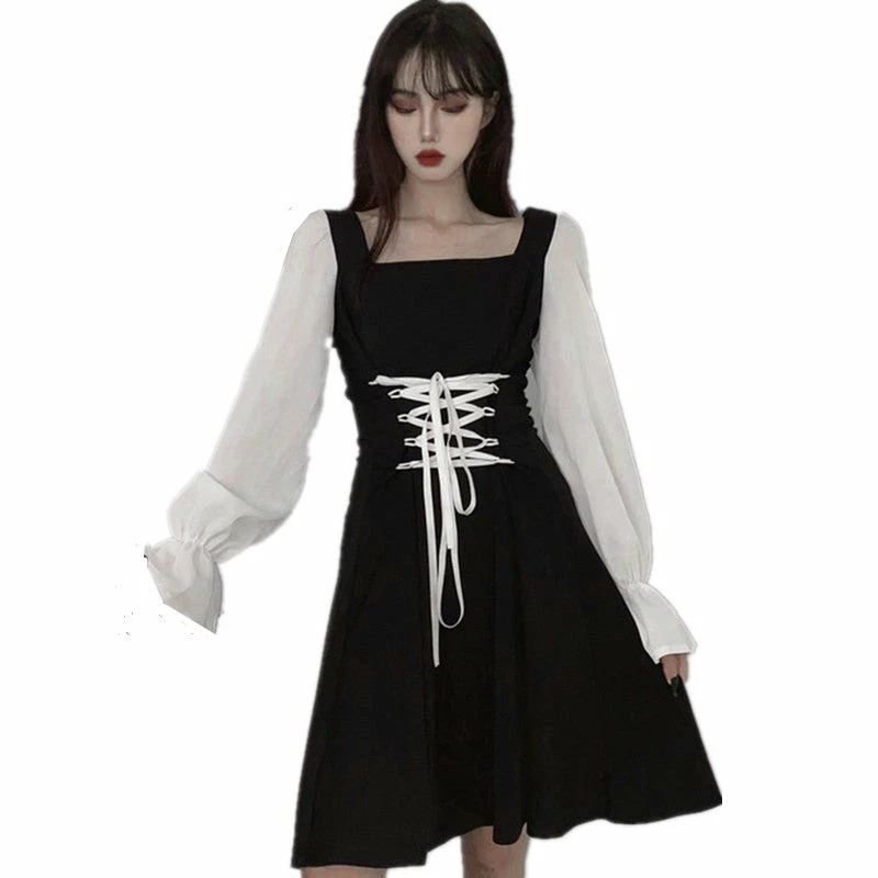 Unzzy Lace-up Black Dress KF81975 HOT SALE 5 Unzzy Lace-up Black Dress KF81975 HOT SALE