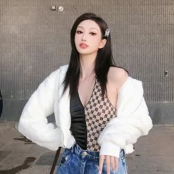 Unzzy HOT SALE White Hooded Sweater Coat KF1512