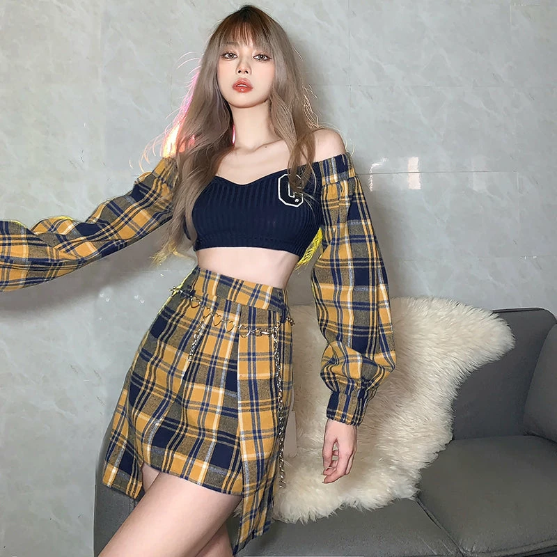 Unzzy Retro Plaid Two-piece KF82604 HOT SALE 2 Unzzy Retro Plaid Two-piece KF82604 HOT SALE