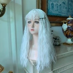 Unzzy White Wool Roll Wig Kf82504