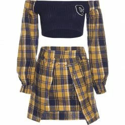 Unzzy Retro Plaid Two-piece KF82604 HOT SALE 9 Unzzy Retro Plaid Two-piece KF82604 HOT SALE