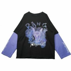 Unzzy Cat Head Print Round Neck Long Sleeves KF90048