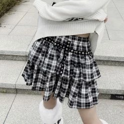 Unzzy Black And White Plaid Skirt KF81887