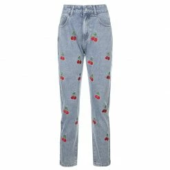 Unzzy Cherry Embroidered Jeans KF82113