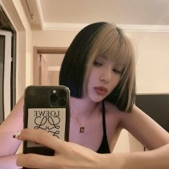 Unzzy Black And Yellow Short Straight Wig KF81755