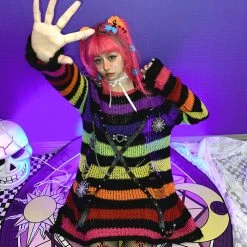 Unzzy Punk Long-sleeved Ripped Striped Sweater KF82339