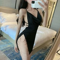 Unzzy Black Backless Dress KF26002