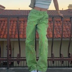Unzzy HOT SALE Vintage Green Pants KF82082