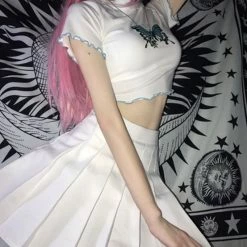 Unzzy Butterfly T-shirt + Pleated Skirt KF9234 HOT SALE