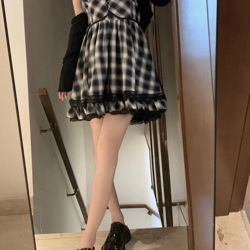 Unzzy Vintage Plaid Slip Dress KF82784 4 Unzzy Vintage Plaid Slip Dress KF82784