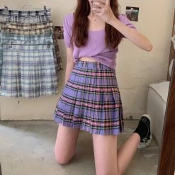 Unzzy Lattice High Waist Skirt KF50046 Dresses/Skirt