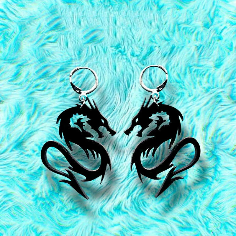 Unzzy Black Dragon Pendant Earrings KF82379 1 Unzzy Black Dragon Pendant Earrings KF82379