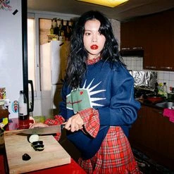 Unzzy Cartoon Sweater + Red Plaid Skirt KF9533 HOT SALE