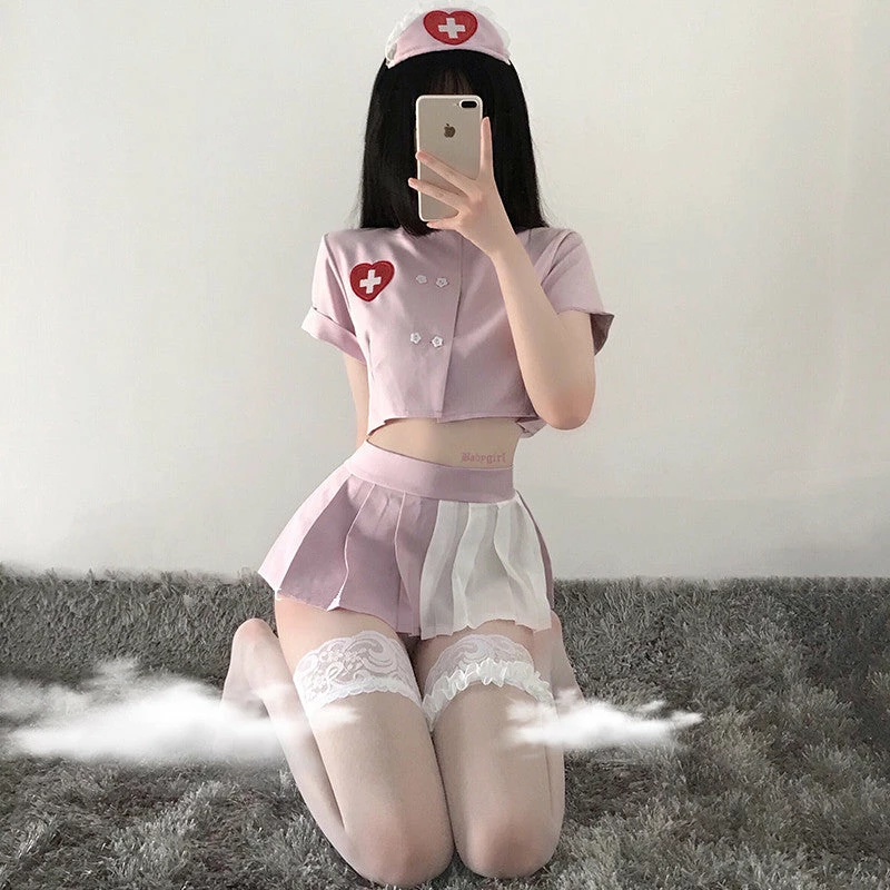 Unzzy Nurse Pleated Skirt Suit KF82018 HOT SALE 2 Unzzy Nurse Pleated Skirt Suit KF82018 HOT SALE