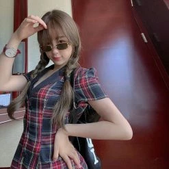 Unzzy Red Plaid Dress KF90215 7 Unzzy Red Plaid Dress KF90215