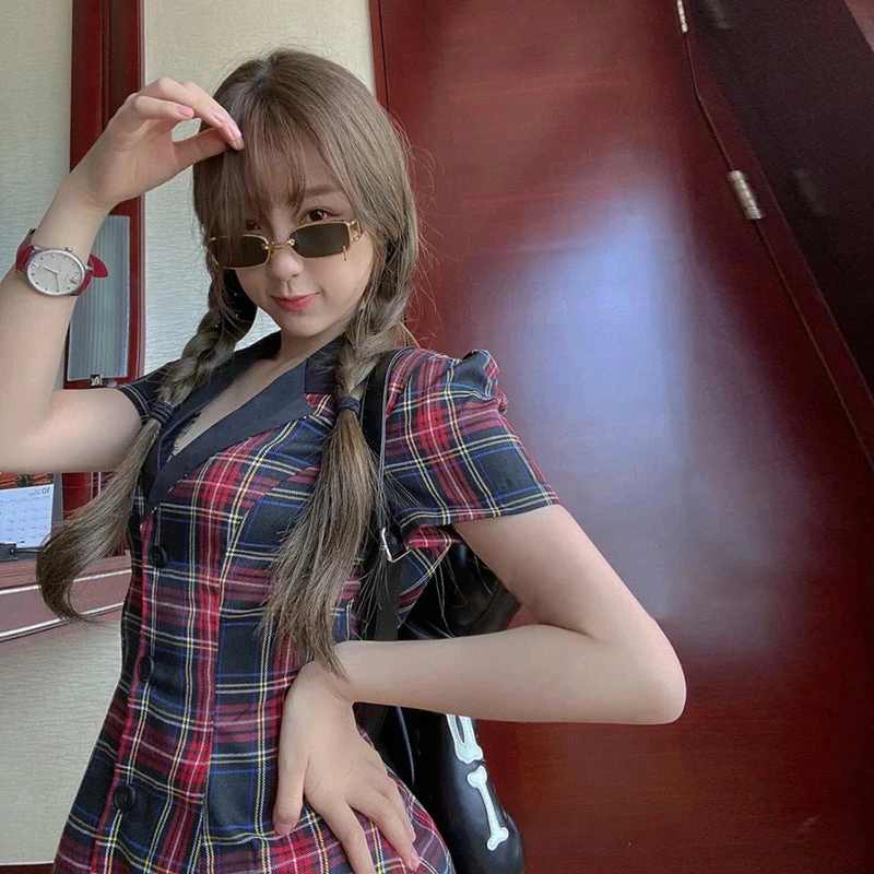 Unzzy Red Plaid Dress KF90215 3 Unzzy Red Plaid Dress KF90215