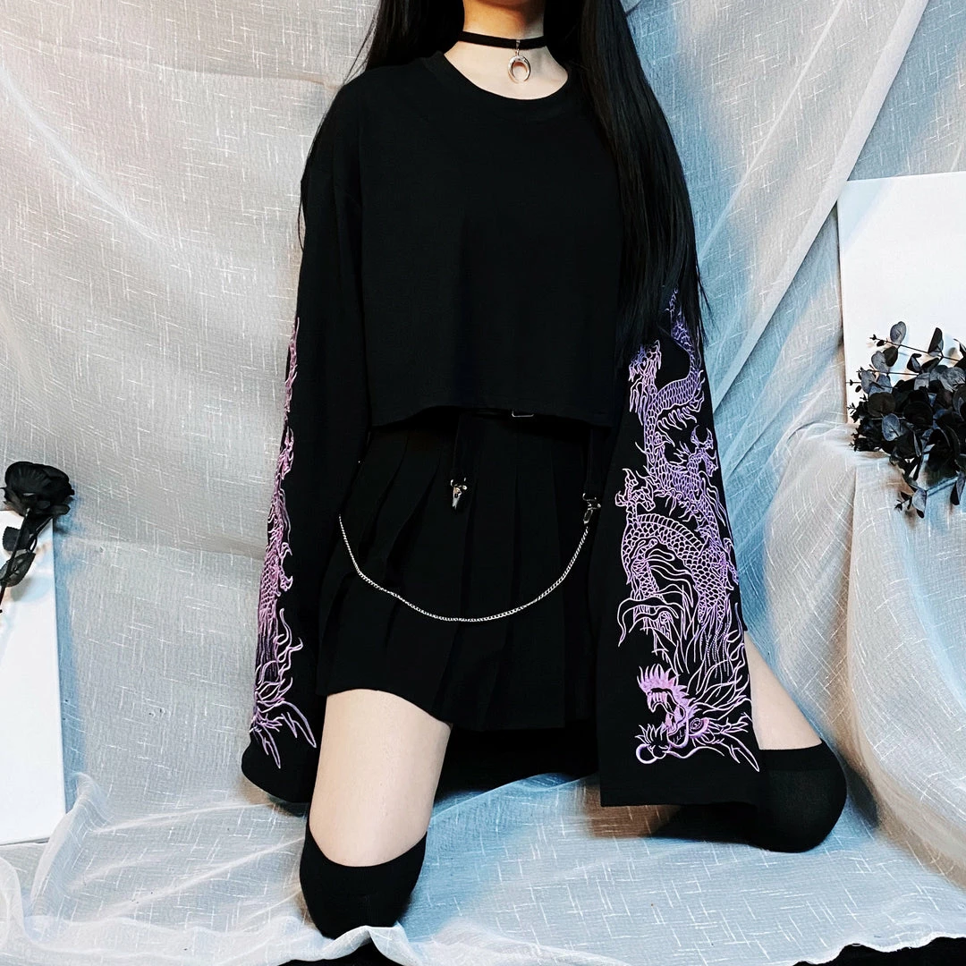 Unzzy HOT SALE Dark Wind Embroidered Dragon Style Short Sleeves KF82163 3 Unzzy HOT SALE Dark Wind Embroidered Dragon Style Short Sleeves KF82163