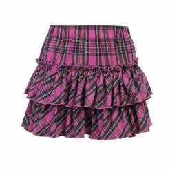 Unzzy HOT SALE Pink Plaid Pleated Skirt KF90689