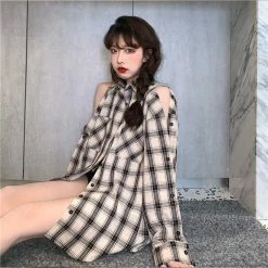 Unzzy Ulzzang Plaid Shirt KF81318 8 Unzzy Ulzzang Plaid Shirt KF81318