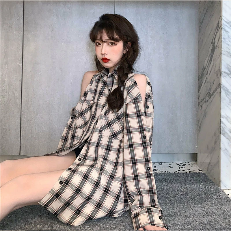 Unzzy Ulzzang Plaid Shirt KF81318 4 Unzzy Ulzzang Plaid Shirt KF81318