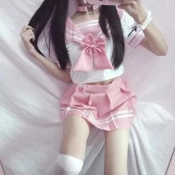 Unzzy Pleated Skirt Pink Suit KF81969 HOT SALE