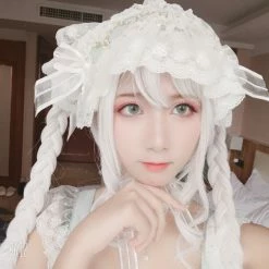 Unzzy HOT SALE White Long Roll Wig KF90768
