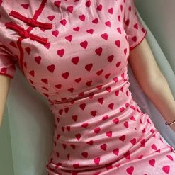Unzzy HOT SALE Pink Love Cheongsam KF82062