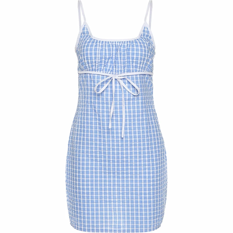 Unzzy Blue Retro Plaid Dress KF25028 5 Unzzy Blue Retro Plaid Dress KF25028