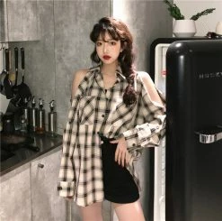 Unzzy Ulzzang Plaid Shirt KF81318 9 Unzzy Ulzzang Plaid Shirt KF81318