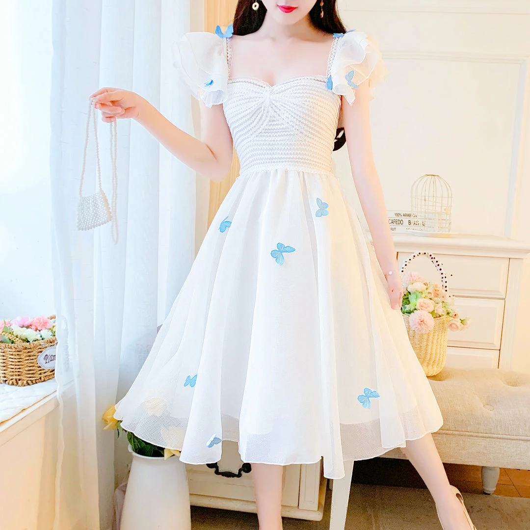 Unzzy HOT SALE White Butterfly Print Dress KF50089 3 Unzzy HOT SALE White Butterfly Print Dress KF50089