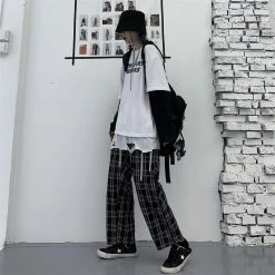 Unzzy Black White Plaid Pants KF81444