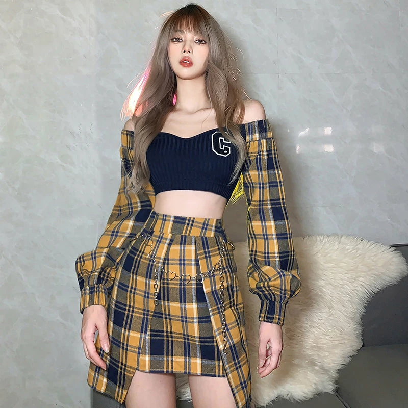Unzzy Retro Plaid Two-piece KF82604 HOT SALE 1 Unzzy Retro Plaid Two-piece KF82604 HOT SALE