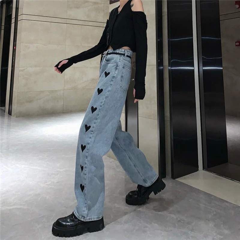 Unzzy HOT SALE Ulzzang Love Jeans KF81730 3 Unzzy HOT SALE Ulzzang Love Jeans KF81730