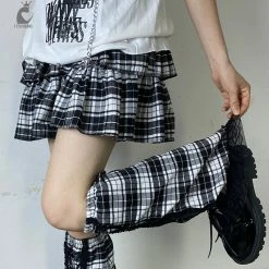 Unzzy HOT SALE Punk Plaid Pleated Skirt + Leg Covers KF82626 7 Unzzy HOT SALE Punk Plaid Pleated Skirt + Leg Covers KF82626