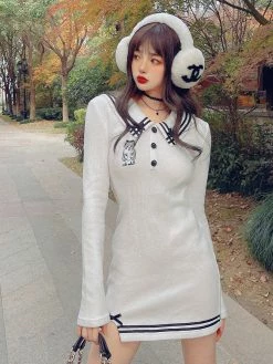 Unzzy Embroidered Knit Dress KF82617 HOT SALE