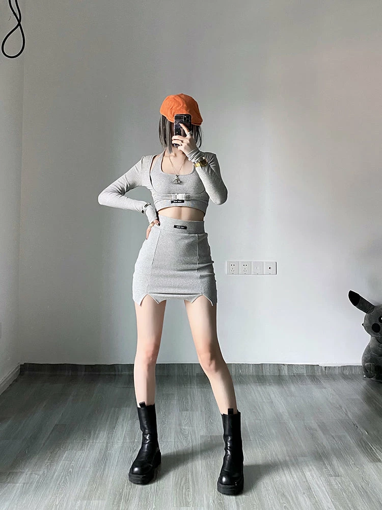 HOT SALE Unzzy High Waist Tank Top + Skirt Two-piece Suit KF50003 4 HOT SALE Unzzy High Waist Tank Top + Skirt Two-piece Suit KF50003