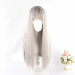 Unzzy HOT SALE Silver White Long Hair Wig KF82347