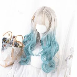 Unzzy HOT SALE Lolita Gradient Green Long Curly Hair KF82678