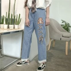 Unzzy HOT SALE Bear Embroidered Pants KF81006 7 Unzzy HOT SALE Bear Embroidered Pants KF81006