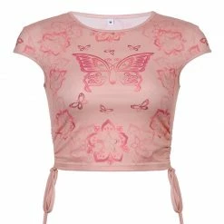 Unzzy HOT SALE Pink Butterfly Print T-shirt KF81224 9 Unzzy HOT SALE Pink Butterfly Print T-shirt KF81224