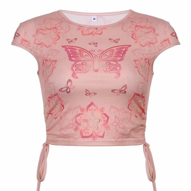 Unzzy HOT SALE Pink Butterfly Print T-shirt KF81224 5 Unzzy HOT SALE Pink Butterfly Print T-shirt KF81224