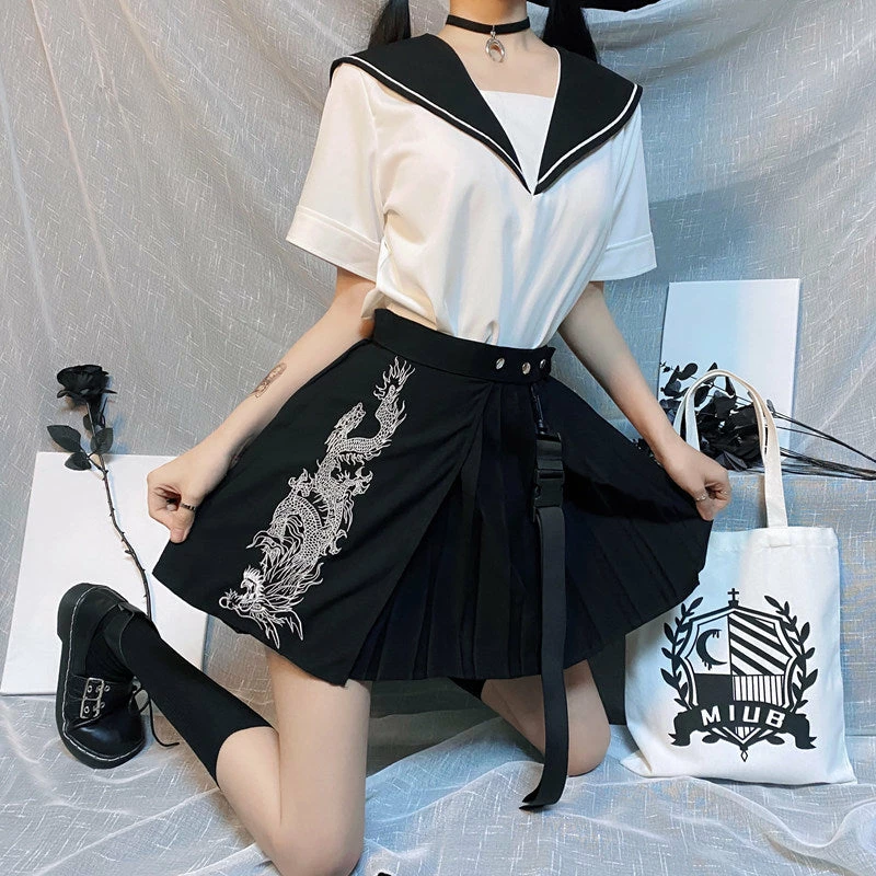 Unzzy HOT SALE Dragon Embroidered Skirt KF81414 4 Unzzy HOT SALE Dragon Embroidered Skirt KF81414